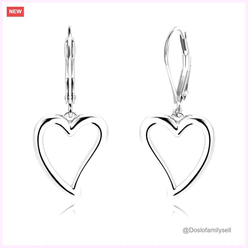 Sterling Silver Heart Dangle Earrings Leverback Hypoallergenic Elegant Trendy